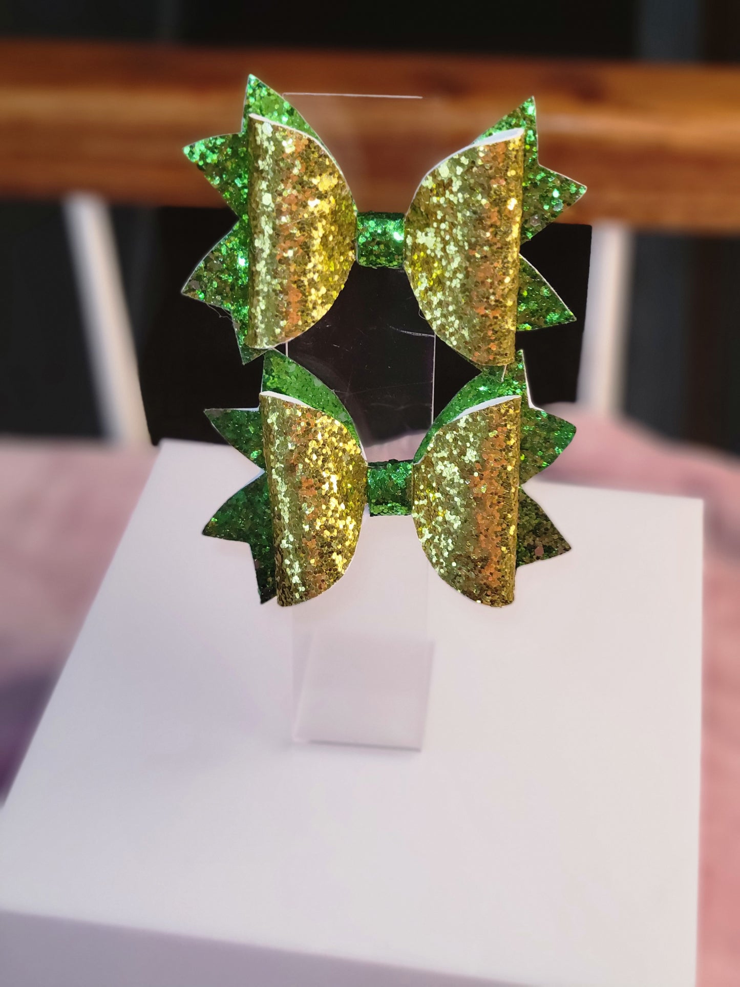 Gold and green glitter faux piggies