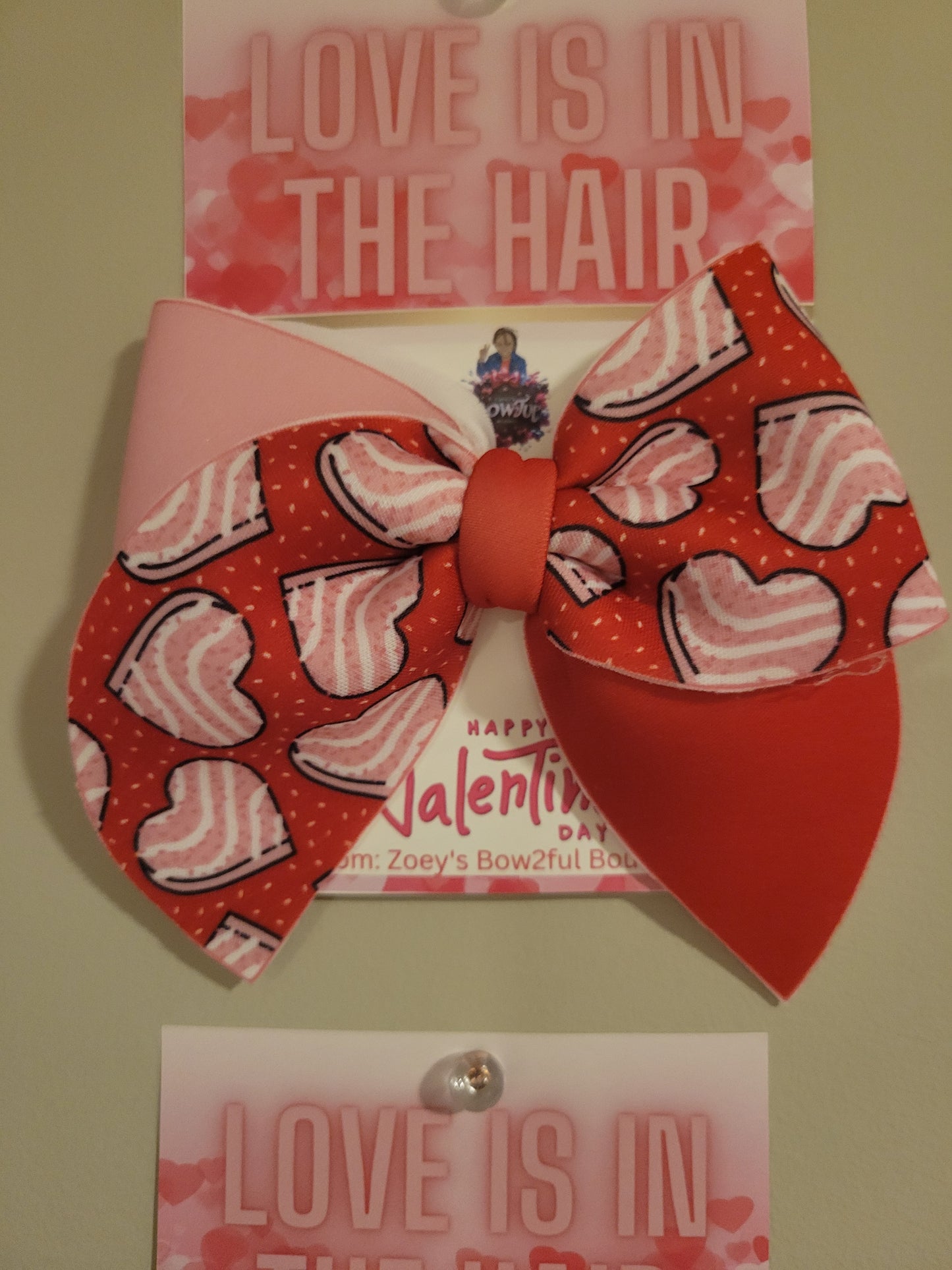 Red pink heart sailor fabric bow