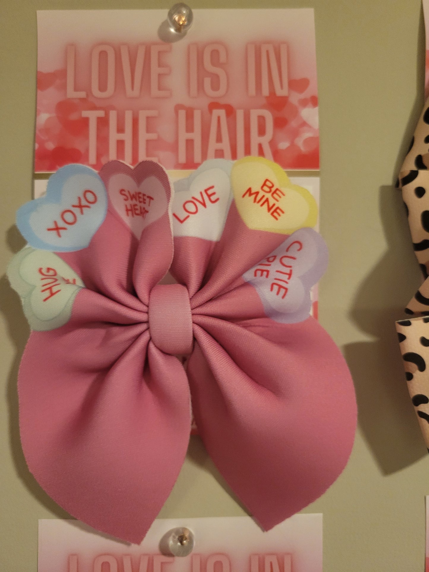 Heart candy fabric bow