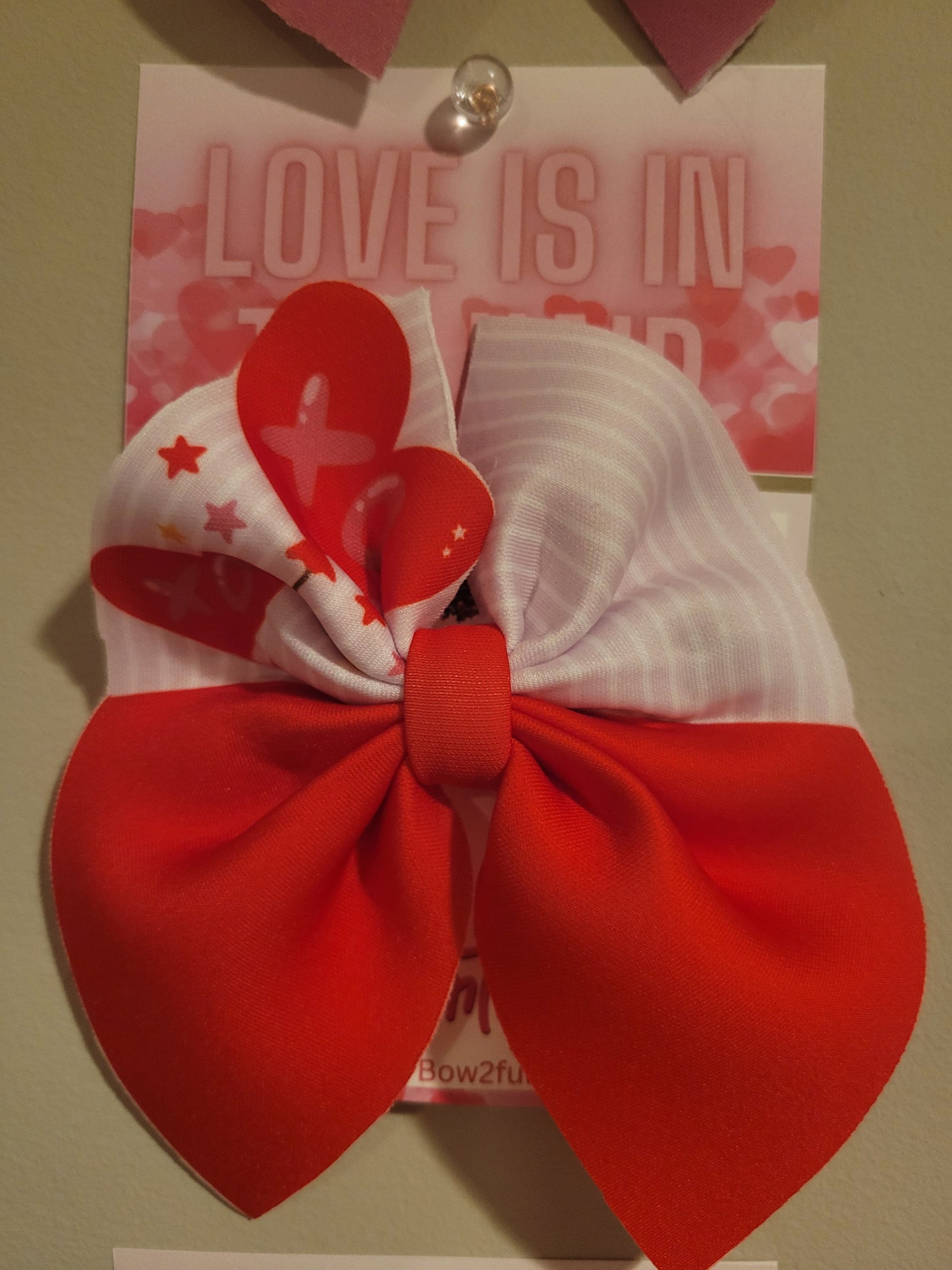 Red and pink fabric heart bow