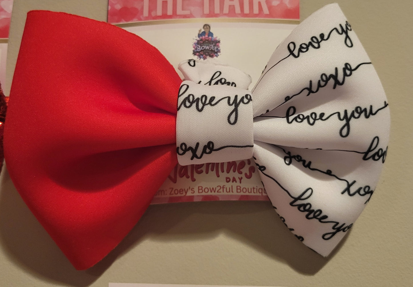 Red love you fabric bow