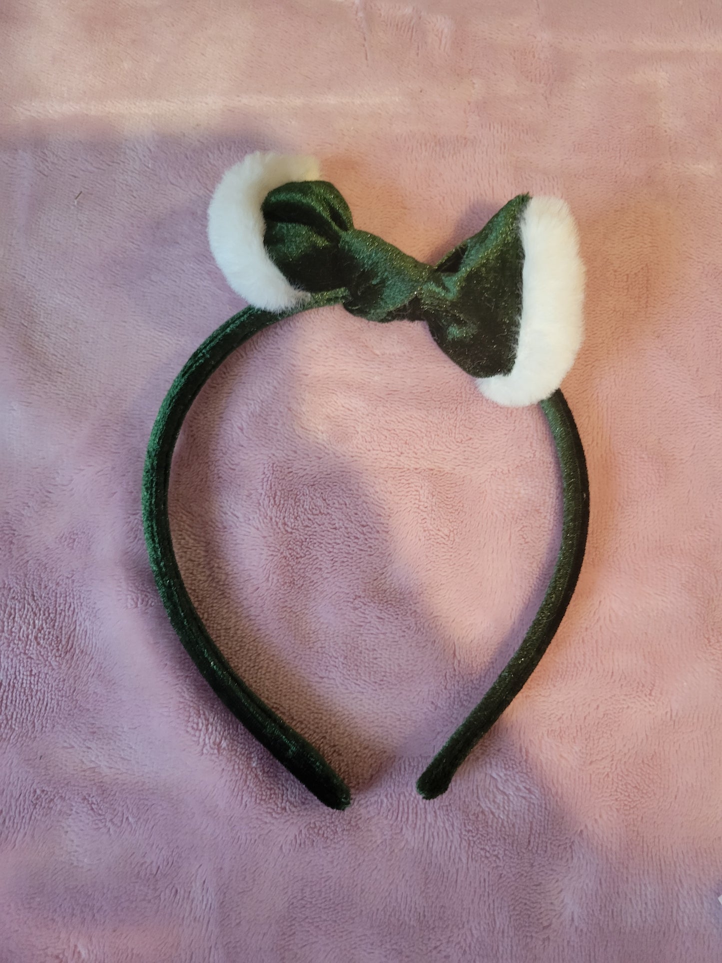 Green and white velvet head band