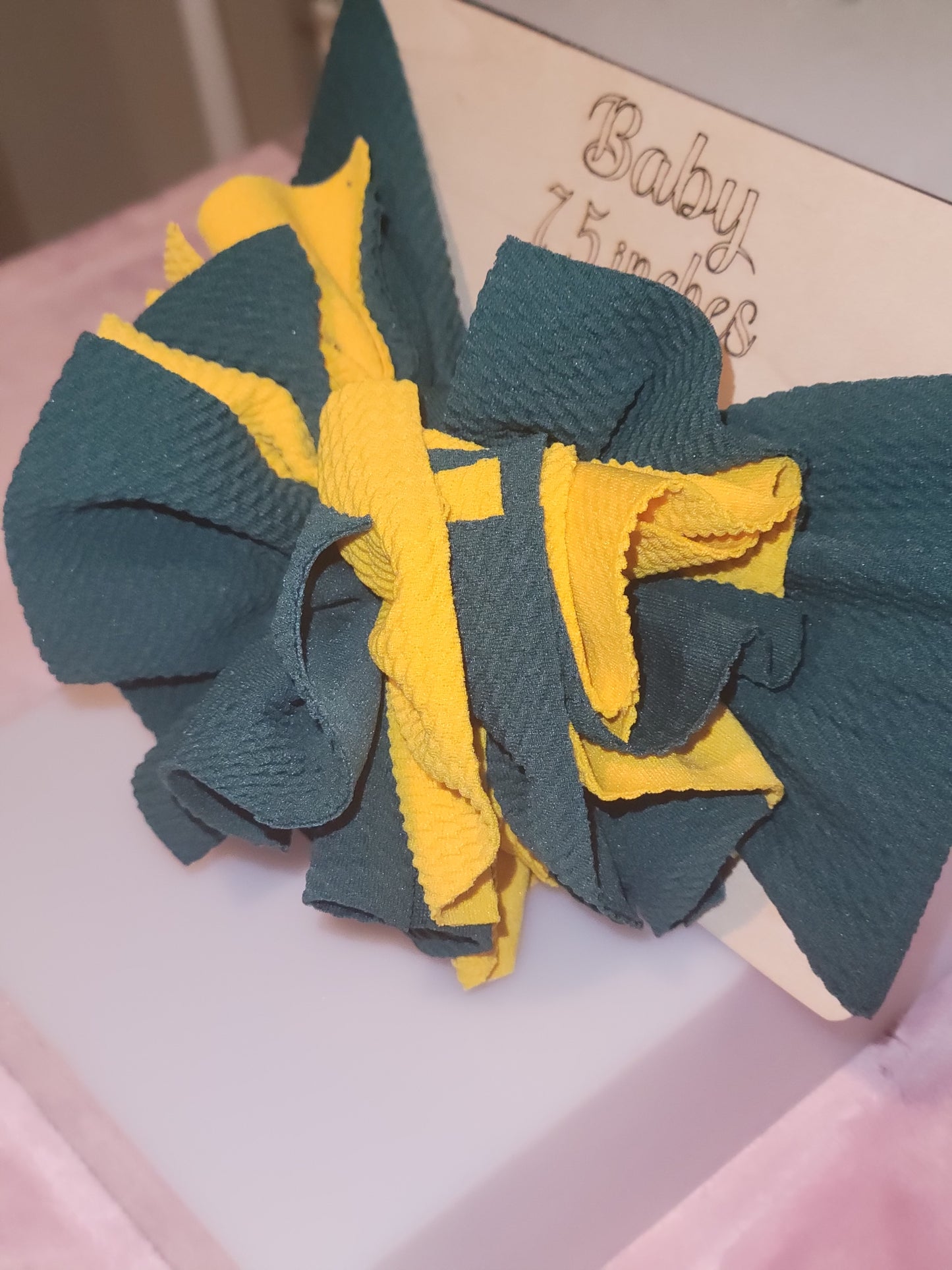 Hunter green and yellow 6 layer ruffle baby headband