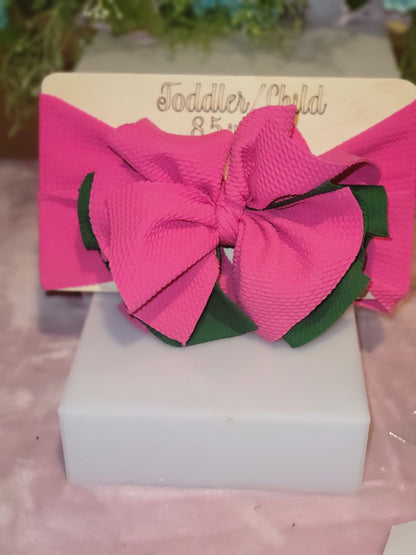 Toddler/child Pink and green 5 layer ruffle headband