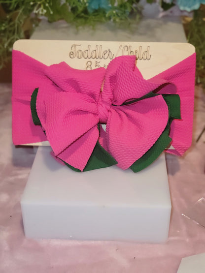 Toddler/child Pink and green 5 layer ruffle headband