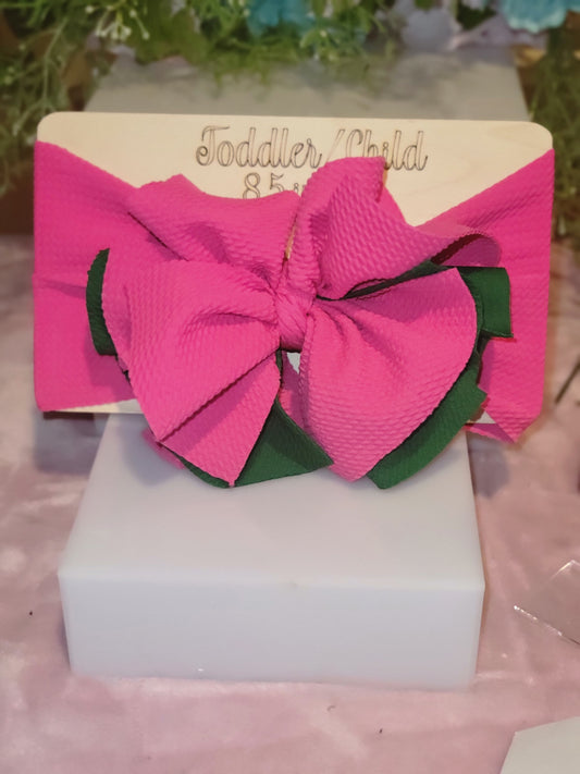 Toddler/child Pink and green 5 layer ruffle headband