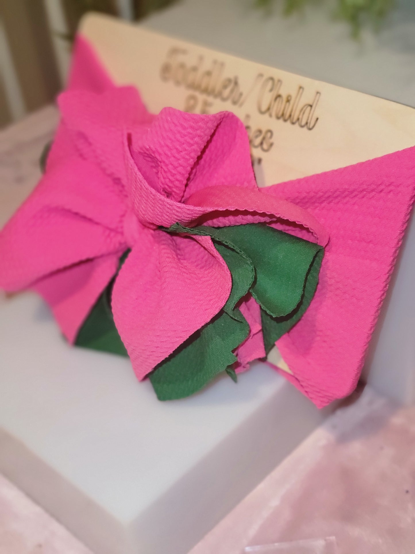 Toddler/child Pink and green 5 layer ruffle headband