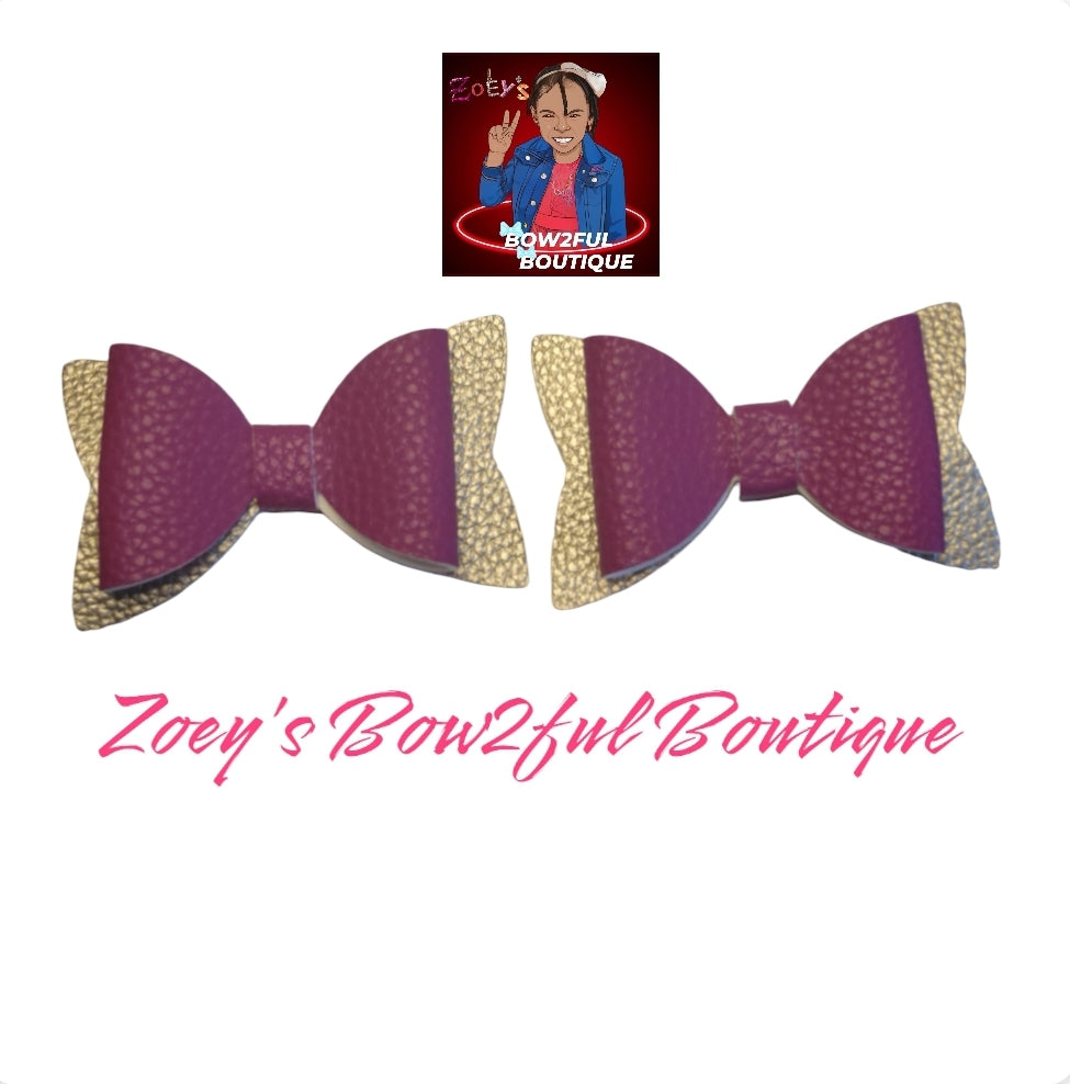 Twin Fushia & gold faux leather bows