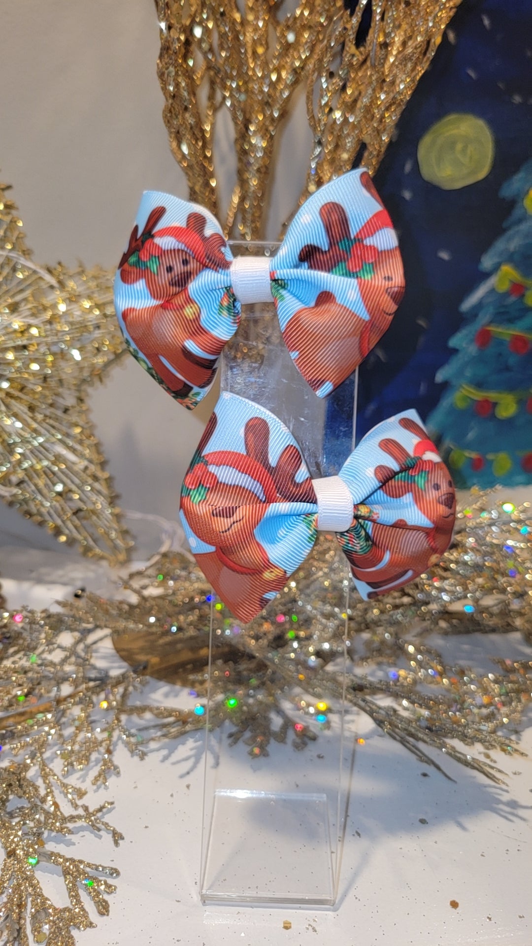 Reindeer mini pigtail bows