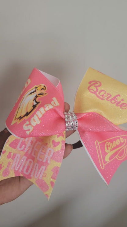 Gold squad cheer and mom cheer bow