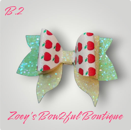 3 layer green glitter faux leather bow