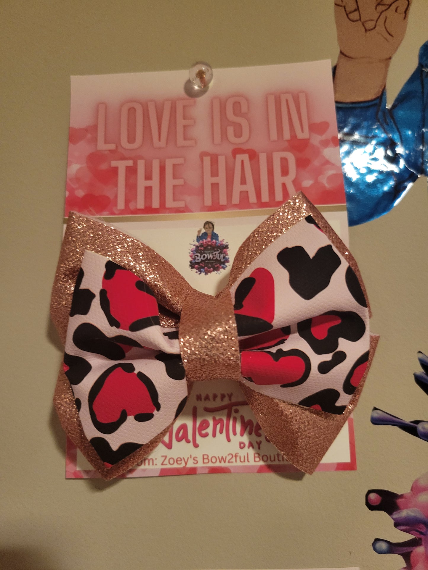 Pink and red cheetah and glitter bow